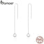 BAMOER Luxury 925 Sterling Silver Geometric Long Tassel Circle AAA Zircon Drop Earrings for Women Sterling Silver Jewelry SCE080