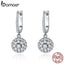 BAMOER Authentic 925 Sterling Silver Shining Cubic Zircon Round Circle Drop Earrings for Women Wedding Engagement Jewelry SCE517