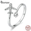 bamoer Genuine 925 Sterling Silver Flying Plane Open Finger Rings for Women Clear CZ Adjustable Rings Fine Jewelry Bijoux SCR623