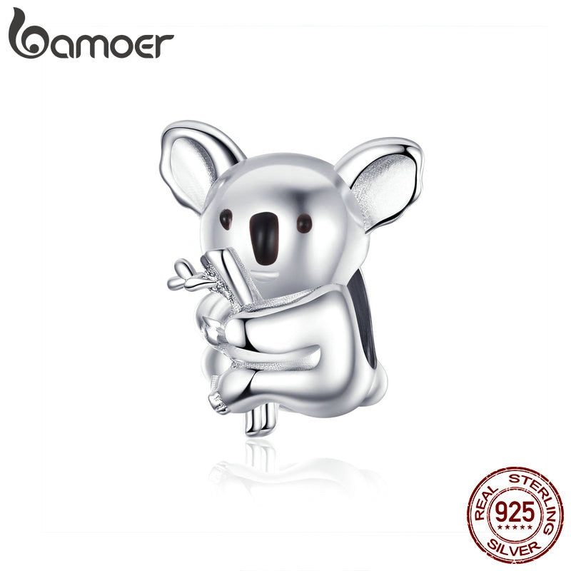 bamoer Zoo Collection Koala Panda Bear Charm Sterling Silver 925 Animal Metal Beads for Original Snake Bracelet Bijoux BSC093