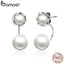 BAMOER New 100% Authentic 925 Sterling Silver Simulated Pearls Jewelry Special Style Female Drop Earrings SCE002