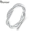 bamoer 3 STYLE BRAIDED PAVE LEAVES My Princess Queen Crown SILVER Color RING Twist Of Fate Stackable Ring PA7222