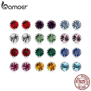 bamoer Birth Stone AAA Cubic Zircon Stud Earring 925 Sterling Silver Birthstone Ear Stud April Gifts Silver Jewelry SCE862