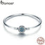 BAMOER High Quality Authentic 925 Sterling Silver Blue Eyes Clear CZ Snake Chain Heart Bangle & Bracelet Luxury Jewelry SCB012