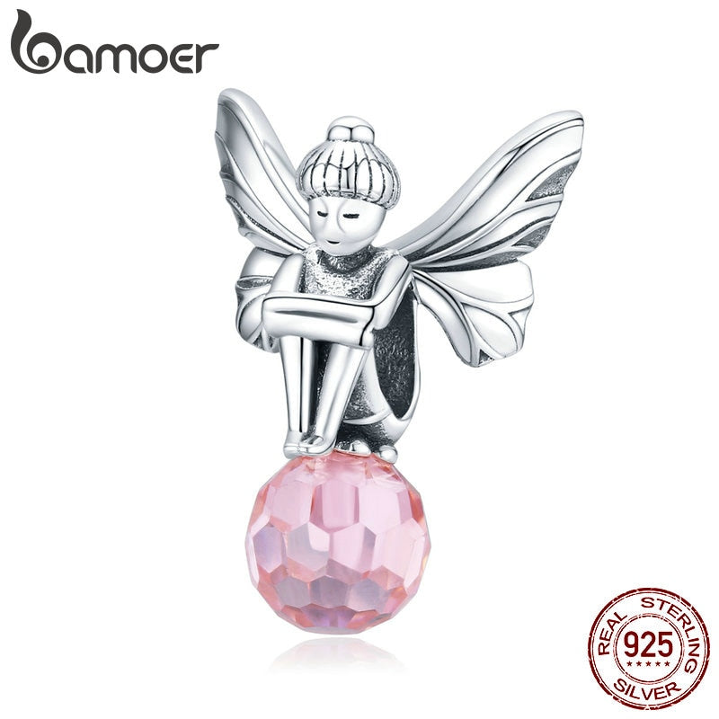 bamoer Authentic 925 Sterling Silver Flower Elf Fairy Charm fit Original Brand Bracelet Silver Jewelry Accessories SCC1483