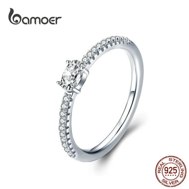 BAMOER Wedding Ring Sterling Silver 925 Clear Cubic Zirconia Engagement Rings for Women Promise Statement Jewelry SCR524
