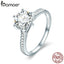 BAMOER High Quality 925 Sterling Silver Wedding Ring Princess Square CZ Finger Rings for Women Silver Engagement Jewelry SCR342