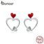 bamoer 925 Sterling Silver Love Heart Dangle Earrings for Women Red Enamel Ear Drops Silver 925 Jewelry New Brincos SCE847