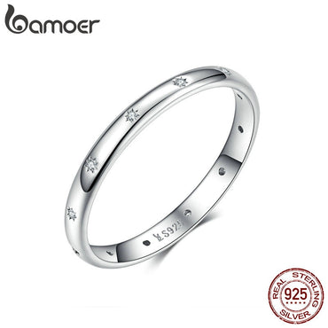 bamoer Engagement Silver Finger Rings for Women and Men Clear CZ Wedding Statement Sterling Silver 925 Jewelry SCR546