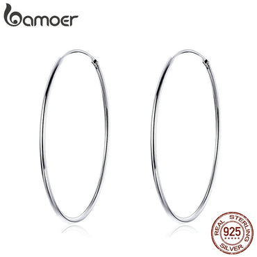 BAMOER 2019 Big Hoop Earrings for Women Sterling Silver 925 Jewelry Female Fashion Woman Earrings 39mm Fine Jewelry SCE598
