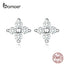 bamoer Tiny Ear Stud for Girl Genuine 925 Sterling Silver Clear CZ Flower Stud Earrings Easy Office Lady Week Jewelry SCE648