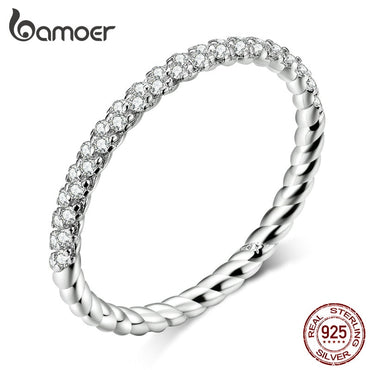 bamoer Wedding Engagement Jewelry Clear CZ 925 Sterling Silver Finger Rings for Women High Quality 2019 Luxury Anel SCR624