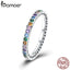 BAMOER Genuine 100% 925 Sterling Silver Colorful CZ Crystal Round Pave Finger Rings Engagement Wedding Jewelry Gift S925 SCR392