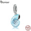 bamoer Silver Cute Blue Conch Pendant Charm fit Original Bracelet for Women 925 Sterling Silver Jewelry Making SCC1560