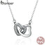 BAMOER Valentine Day Gift 925 Sterling Silver Connected Heart Couple Heart Pendant Necklace for Girlfriend Silver Jewelry SCN181