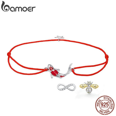 bamoer Guardian Lucky Fish Rope Chain Bracelet for Couple Sterling Silver 925 Star Enamel Jewelry Friendship Bracelets SCB145