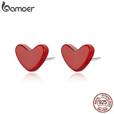 BAMOER 2019 Stud Earrings Anti Allergic Red Stone Turquoise Ear Pin Women 925 Sterling Silver Female Korean Jewelry SCE595