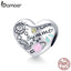 bamoer Summer Holiday Series Heart Metal Beads 925 Sterling Silver Engrave Heart-shape Charm for Bracelet & Bangle SCC1529