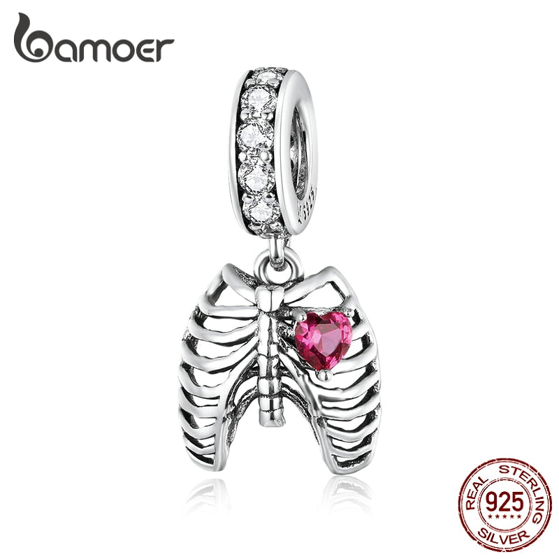 bamoer Steampunk Oath with Heart Pendant Charm for Original Snake Bracele or Necklace 925 Sterling Silver Jewelry 2020 SCC1459