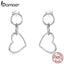 bamoer Authentic 925 Sterling Silver Minimalism Style Heart Drop Earrings for Women Korean Style Fine Jewelry Moda Bijoux SCE916