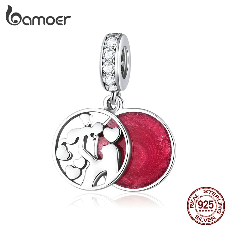 bamoer 925 Sterling Silver Double Layers Enamel Pendant Charm for Original Silver Snake Bracelet or Necklace DIY Bijoux SCC1460