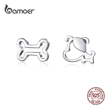 bamoer Dog and Bone Stud Earrings  for Girl Sterling Silver 925 Cat Ear Studs Jewelry Bijoux Anti-allergy Jewelry SCE649
