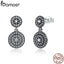 BAMOER 925 Sterling Silver Radiant Elegance Earrings Clear CZ Crystals Surrounded Ancient Silver Women Drop Earings PAS471