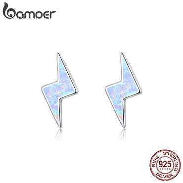 bamoer Flash Lightning Stud Earrings for Women Sterling Silver 925 Fashion Opal Jewelry Pendientes Brincos SCE860