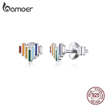 "bamoer Enamel Rainbow Heart Stud Earrings for Girls