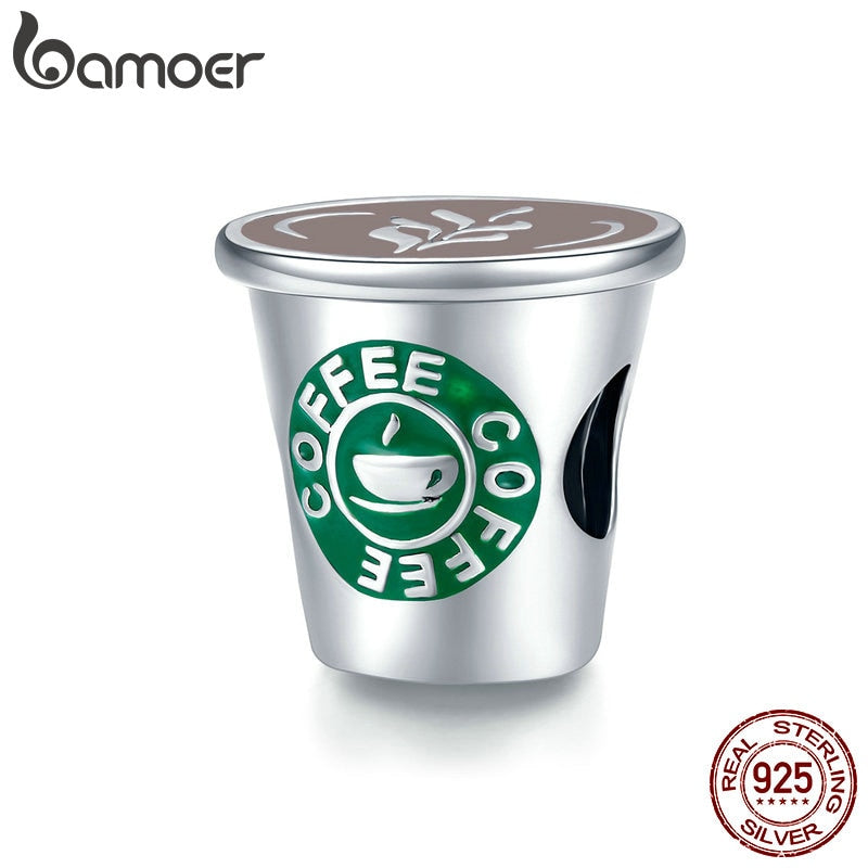 bamoer Authentic 925 Sterling Silver I love Cafe Time Coffee Cup Charm for Original Silver Bracelet & Bangle DIY Jewelry SCC1545