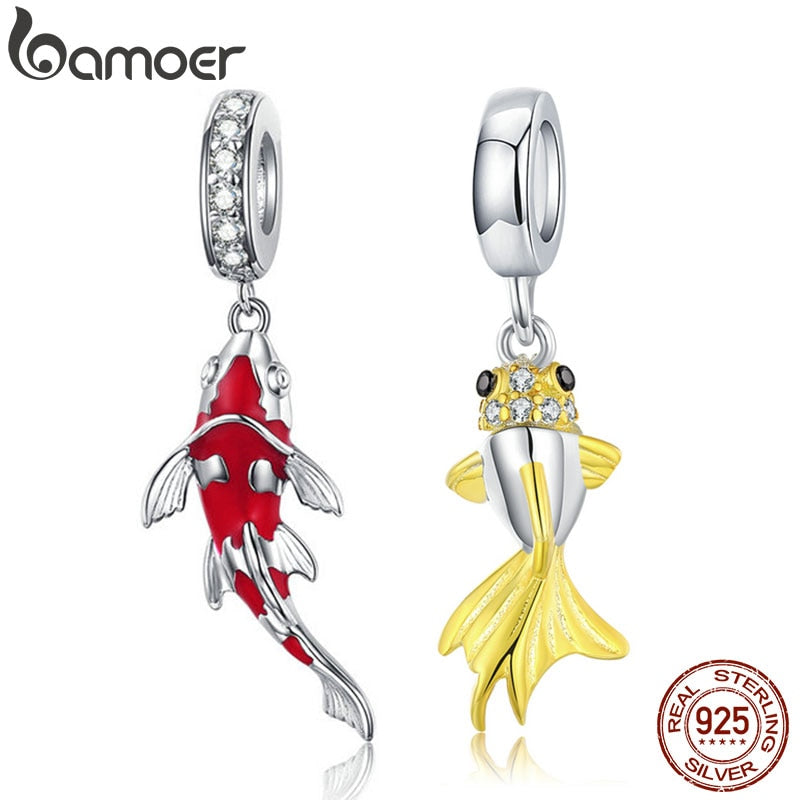 BAMOER Enamel Fish Pendant 925 Sterling Silver DANGLE CHARM Fit Bracelet Necklace Women Fine Jewelry BSC085