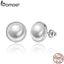 BAMOER Fashion 925 Sterling Silver Elegant Beauty, Round White Pearl Stud Earrings Women Engagement Jewelry Brincos PAS489