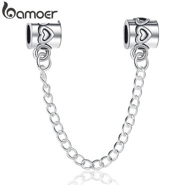 Original European Charm Fit Bracelet Safety Chain Authentic Stopper Charm Jewelry Making Silver Color Accessories PA5278