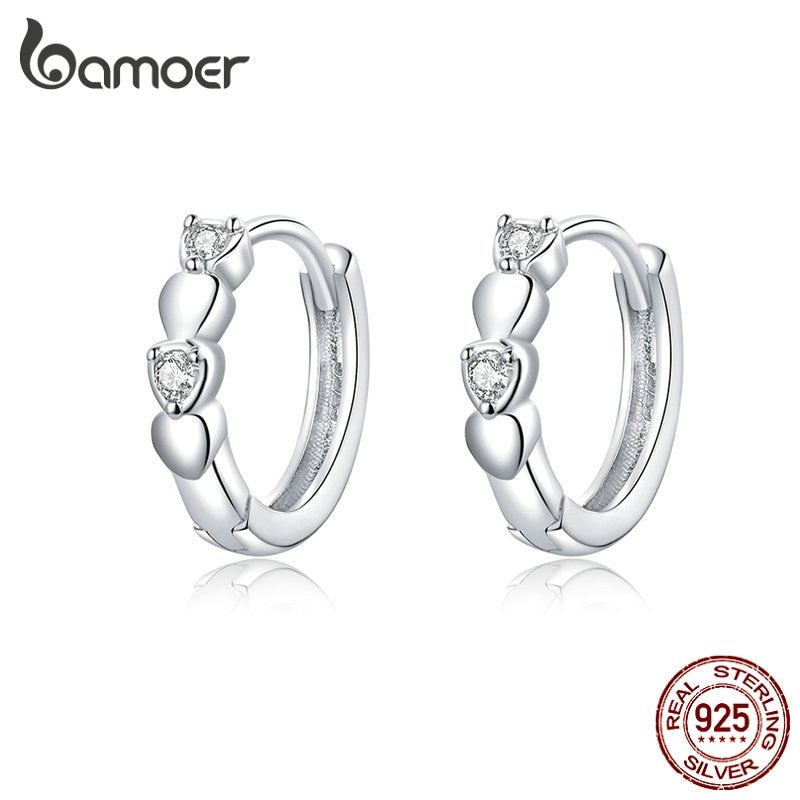 bamoer Genuine 925 Sterling Silver Minimalist Heart Hoop Earrings for Women Wedding Statement Jewelry New Mode SCE777