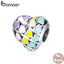 BAMOER Romantic 925 Sterling Silver Rainbow Heart Color Enamel Charms Beads fit Original Bracelets DIY Jewelry Making SCC902