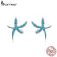 bamoer Starfish Stud Earrings for Women Genuine 925 Sterling Silver Fashion Blue Earings Studs Korean Design Jewelry BSE136