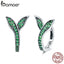 BAMOER 100% 925 Sterling Silver Spring Collection Flower Buds Green CZ Hoop Earrings for Women Sterling Silver Jewelry SCE295