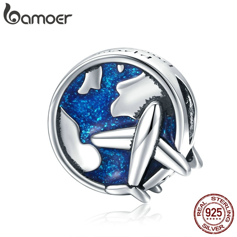 bamoer World Voyage 925 Sterling Silver Jewelry Metal Charm fit Original Bracelet DIY Accessories SCC1568