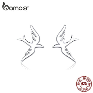 bamoer Spring Swallow Stud Earrings for Women 925 Sterling Silver Jewelry Vivid Flying Bird Earing for Girl 2019 Design BSE302