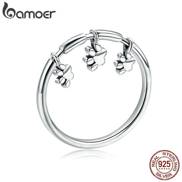 BAMOER Authentic 925 Sterling Silver Animal Dog Footprints Finger Rings for Women Fashion Sterling Silver Ring Jewelry SCR394