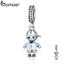 bamoer New 100% 925 Sterling Silver Couple Little Girl & Boy Pendant Charm fit Girls Charm Bracelet DIY Jewelry SCC544