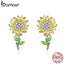 bamoer Genuine 925 Sterling Silver Sunflower Stud Earrings for Women Jewelry 2020 Brincos SCE919