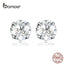 bamoer HOT SALE Basic Wedding Stud Earrings Solid Silver 925 Clear Cubic Zirconia 7mm  Women Statement Jewelry BSE166