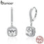 BAMOER Authentic 925 Sterling Silver Dazzling Cubic Zircon Square Geometric Drop Earrings for Women Wedding Jewelry SCE520