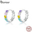 bamoer Genuine 925 Sterling Silver Rainbow Color Enamel Heart Hoop Earrings for Women 2020 New Ear Hoops Female Jewelry SCE909