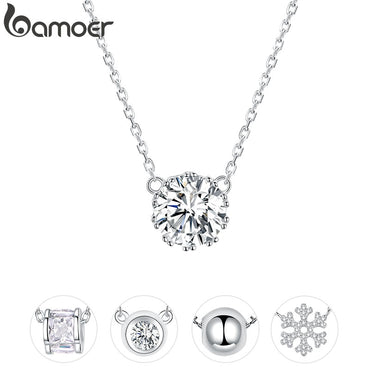 bamoer Simple Minimalist Short Necklace for Women 925 Sterling Silver Clear Cubic Zircon Chain Necklaces Wedding Jewelry BSN085