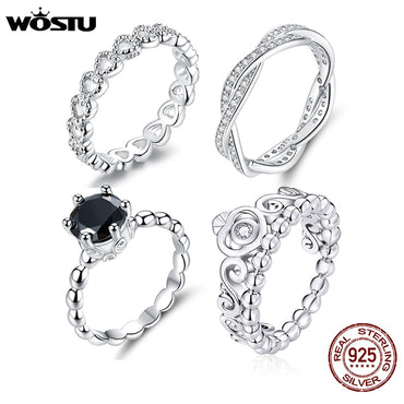 WOSTU Silver Plated S925 Ring Stackable Forever Heart Love Ring For Women Original Brand Fashion Ring Luxury Jewelry Gift FB7223