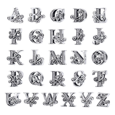 BAMOER 2019 NEW 925 Sterling Silver Vintage A to Z Clear CZ 26 Letter Alphabet Bead Charms Fit Bracelets DIY Jewelry BSC030