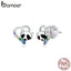 bamoer Genuine 925 Sterling Enamel Raccoon Studs Earrings for Women Heart-shape Ear Stud Wedding Statement Jewelry SCE883