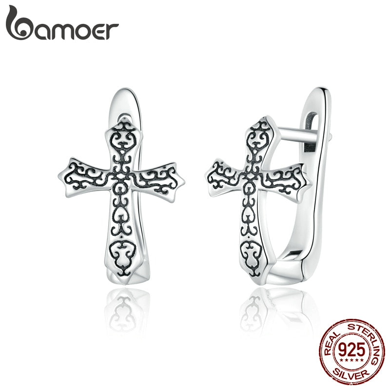 bamoer Vine Cross Earrings for Women 925 Sterling Silver silver Statement Jewelry 2020 Original Design earring SCE943